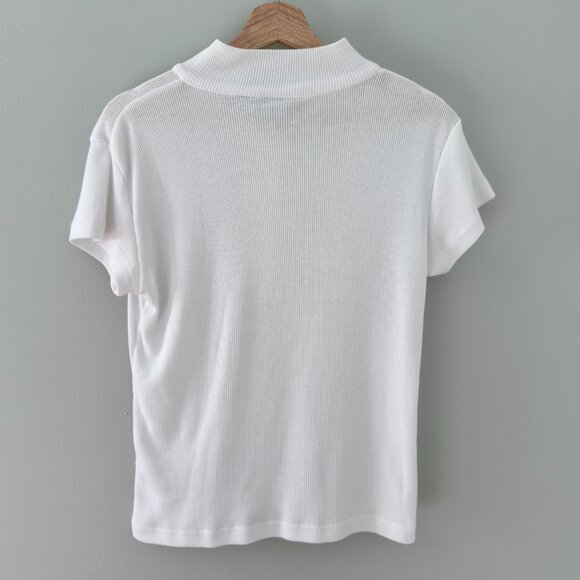 Haband White Ribbed 3-Button Short Sleeve Shirt - Picture 3 of 6